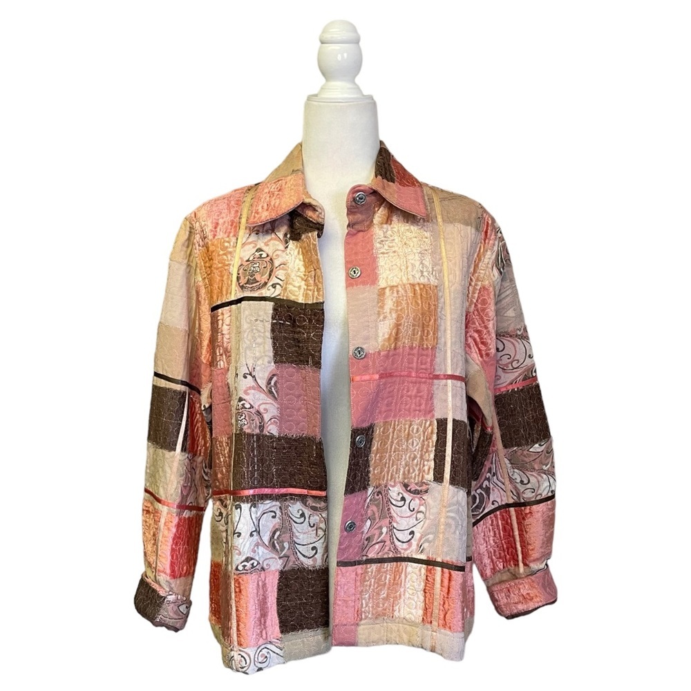 Multiples Pink Orange Brown Patchwork Jacket Medi… - image 1